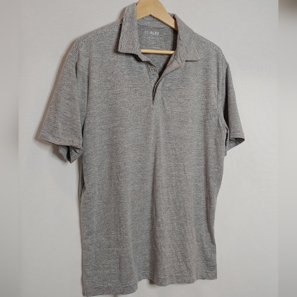 01.Algo Polo Shirt Mens Large Gray Stripe Quick Dry UV SPF 40 Performance L - Picture 4 of 8